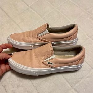 Ladies pink leather slip on Vans in great condition!